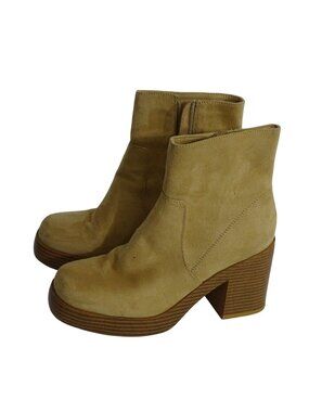 Dirty Laundry Tan Block Heel Ankle Boot Bootie Faux Suede Size 9 Festival Chunky